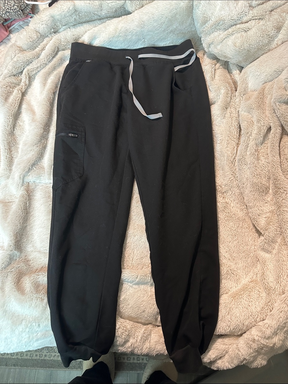 Figs Black Jogger Sweatpants with Gray Drawstring